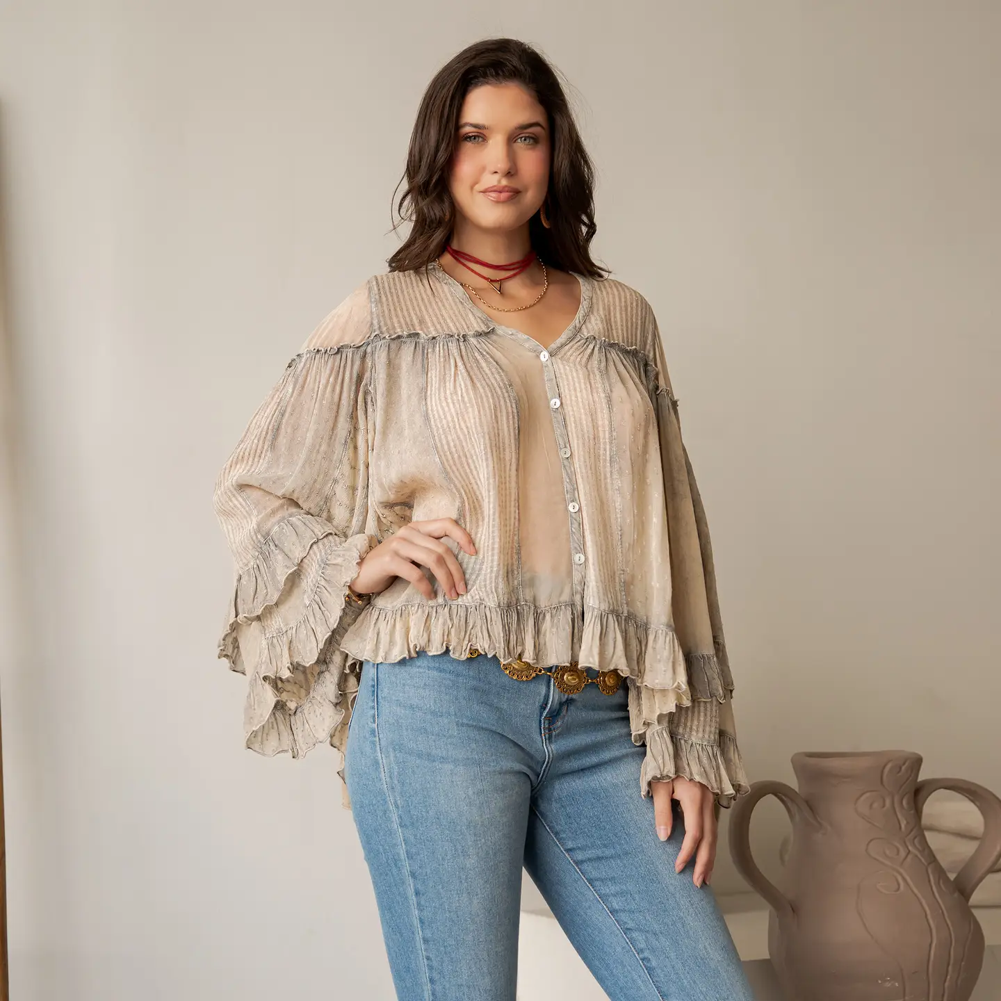 Dreamy Ruffle Button Down