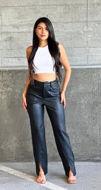 Vegan Leather Slit Pants