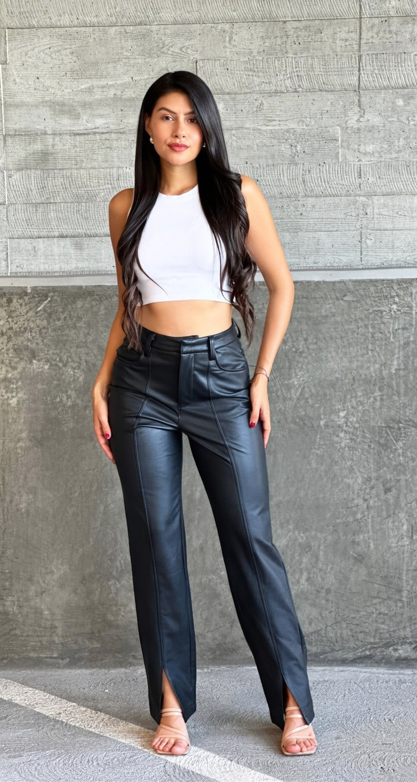 Vegan Leather Slit Pants