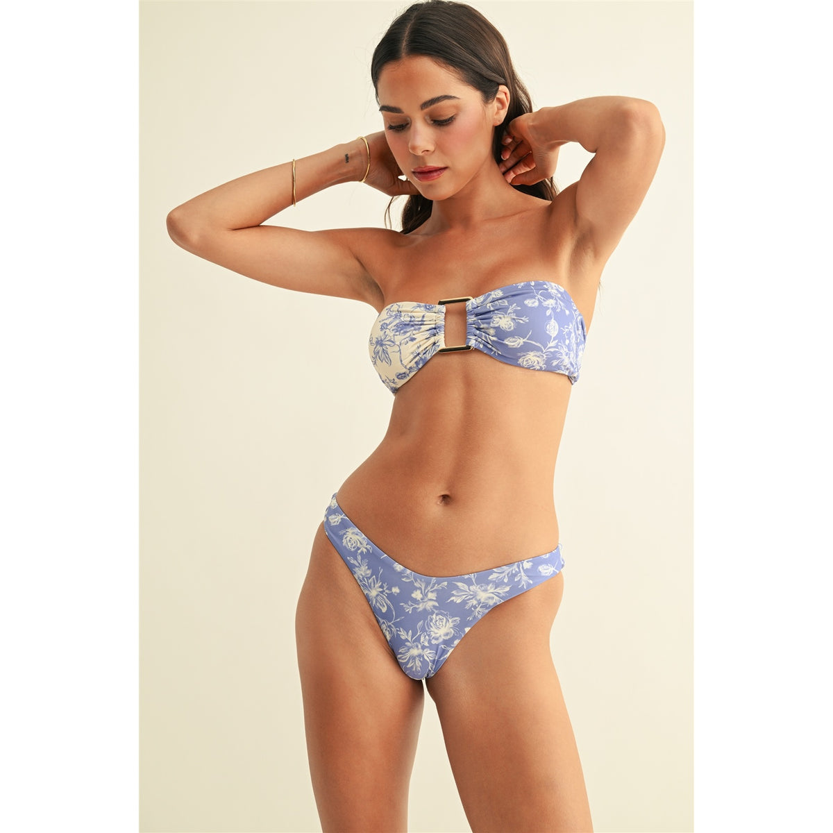 Blue & White Bandeau Bikini Set