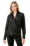 Black Glitter Surplice Top