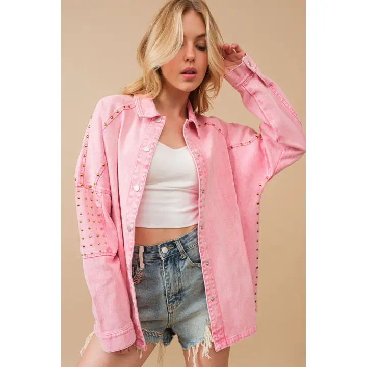 Hot pink studded shacket