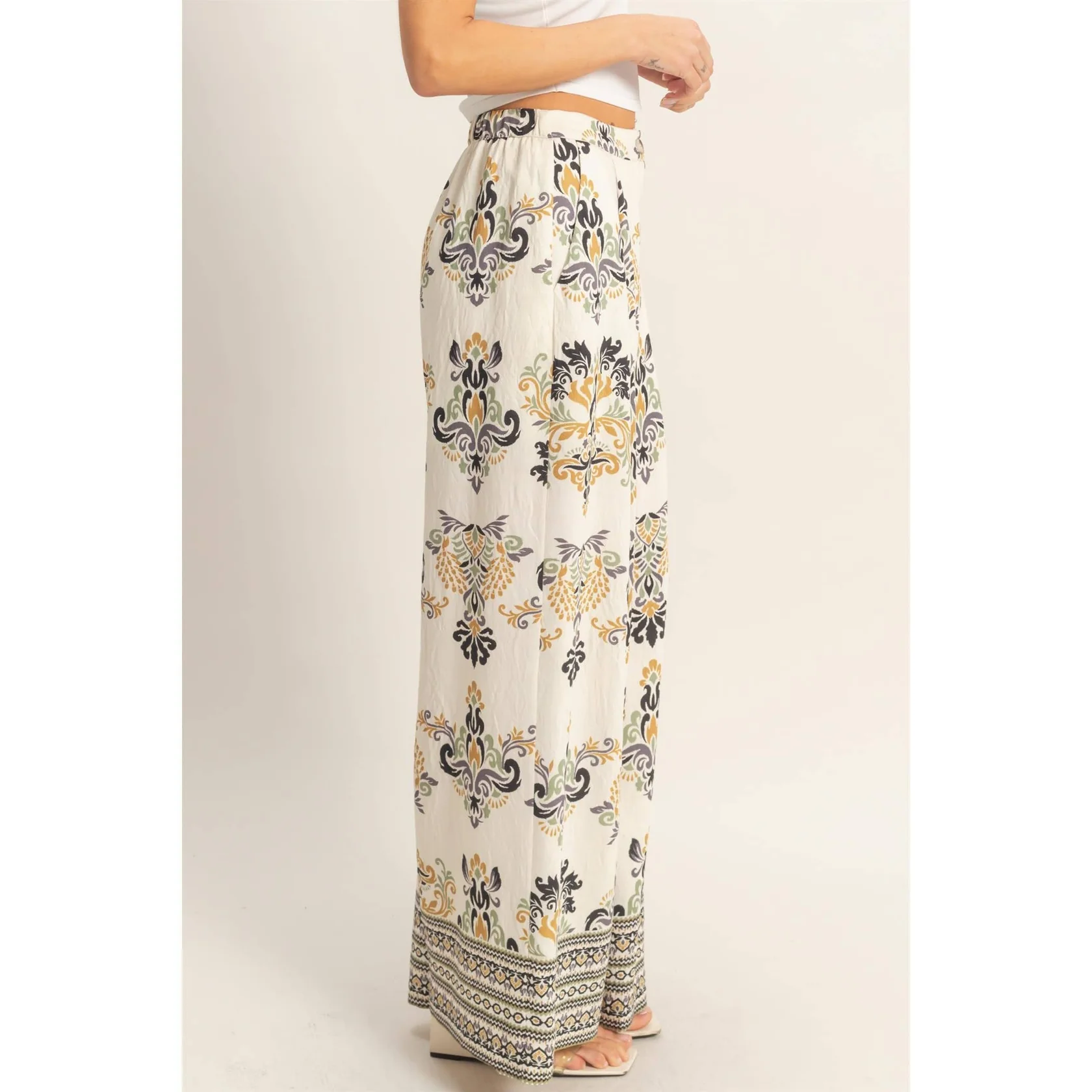Floral Print Palazzo Pants Black