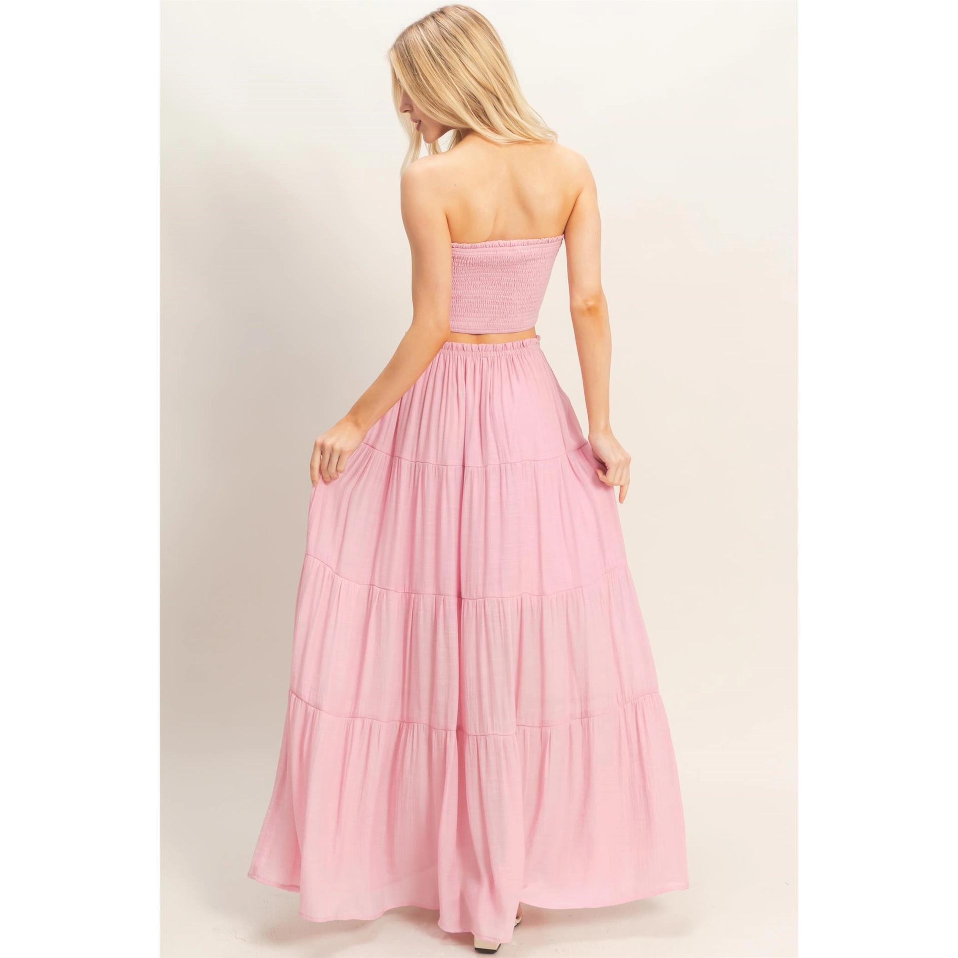 Pink Strapless Skirt Set