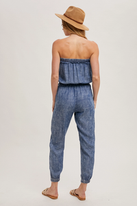 Denim Acid Wash Tube Jumpsuit