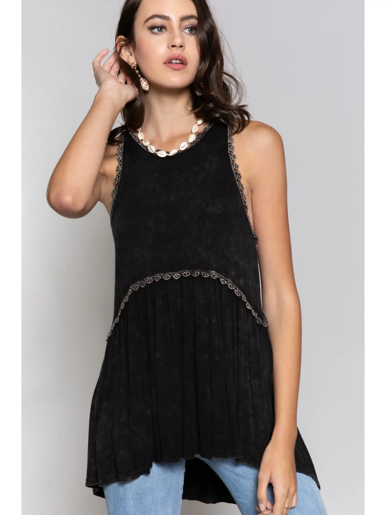 POL Black Lace Trim Tank Top