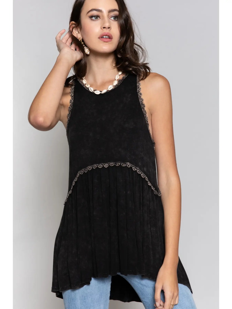 POL Black Lace Trim Tank Top