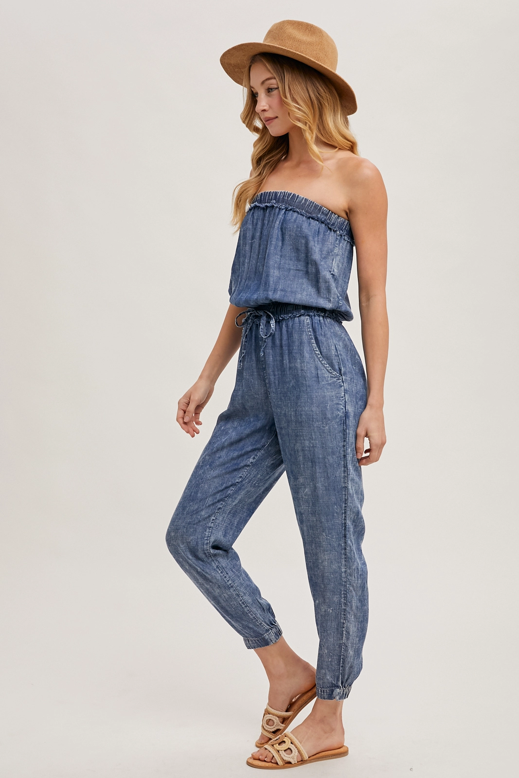 Denim Acid Wash Tube Jumpsuit