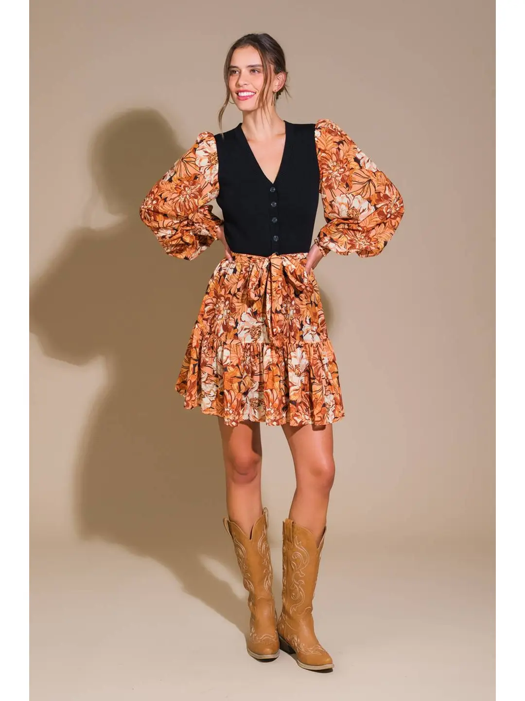 Orange Floral Sweater Dress