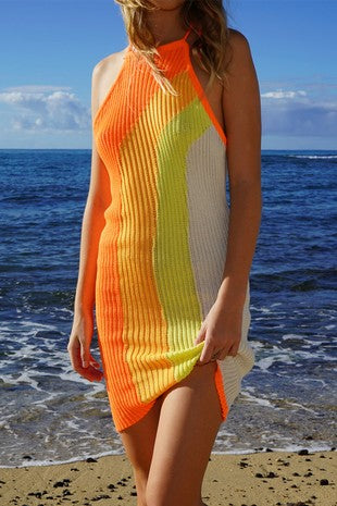 Rainbow Rib Halter Dress