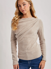 Latte Asymmetrical Off Shoulder Top