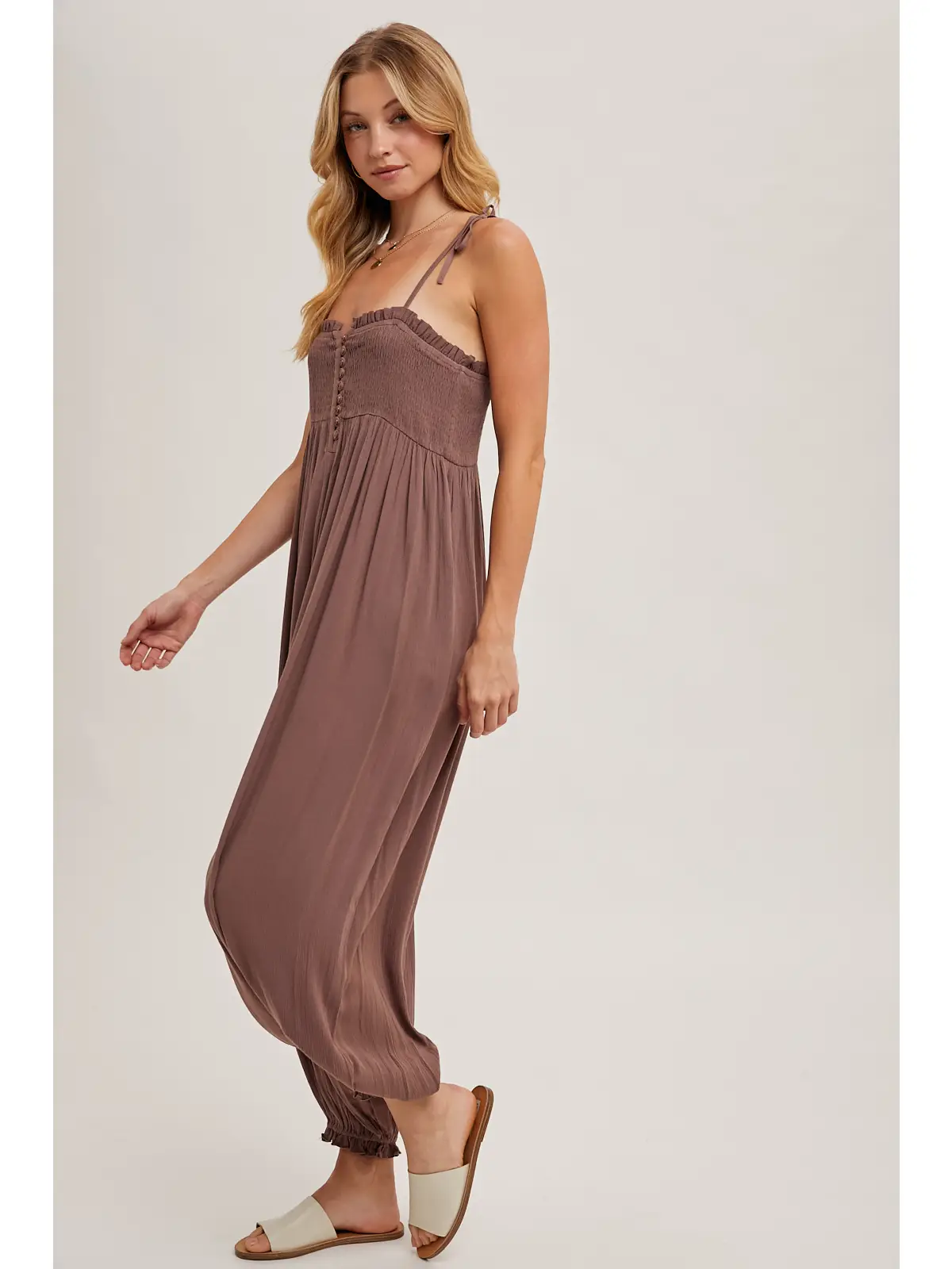 Mocha Smocked Jumpsuit