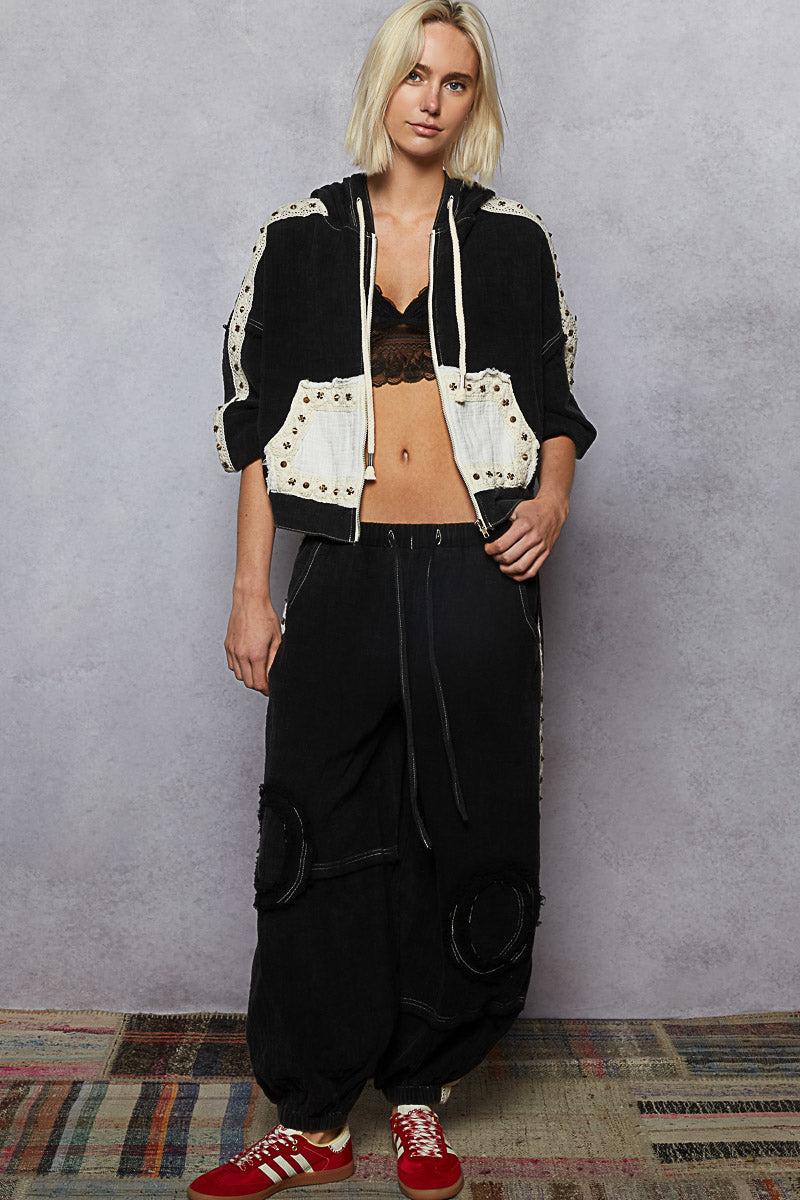 POL Black Studs Jogger Pants