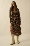 Brown Floral Long Sleeve Mesh Midi