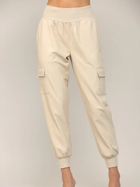 Ecru Faux Leather Joggers