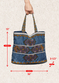 POL Embroidered Denim Tote Bag