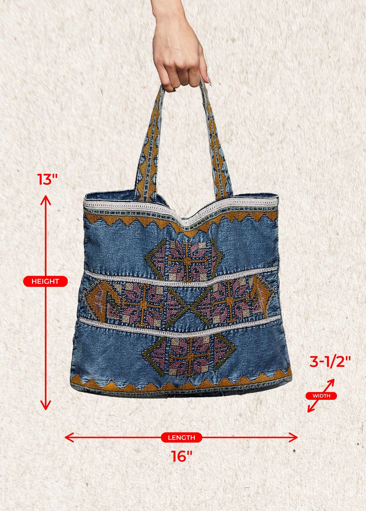 POL Embroidered Denim Tote Bag