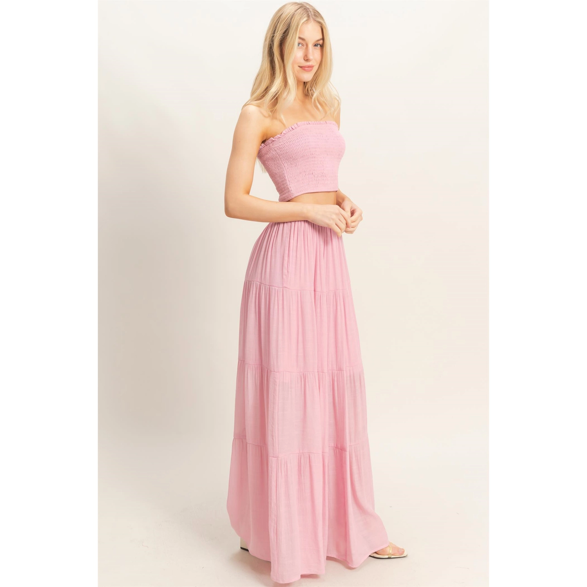 Pink Strapless Skirt Set