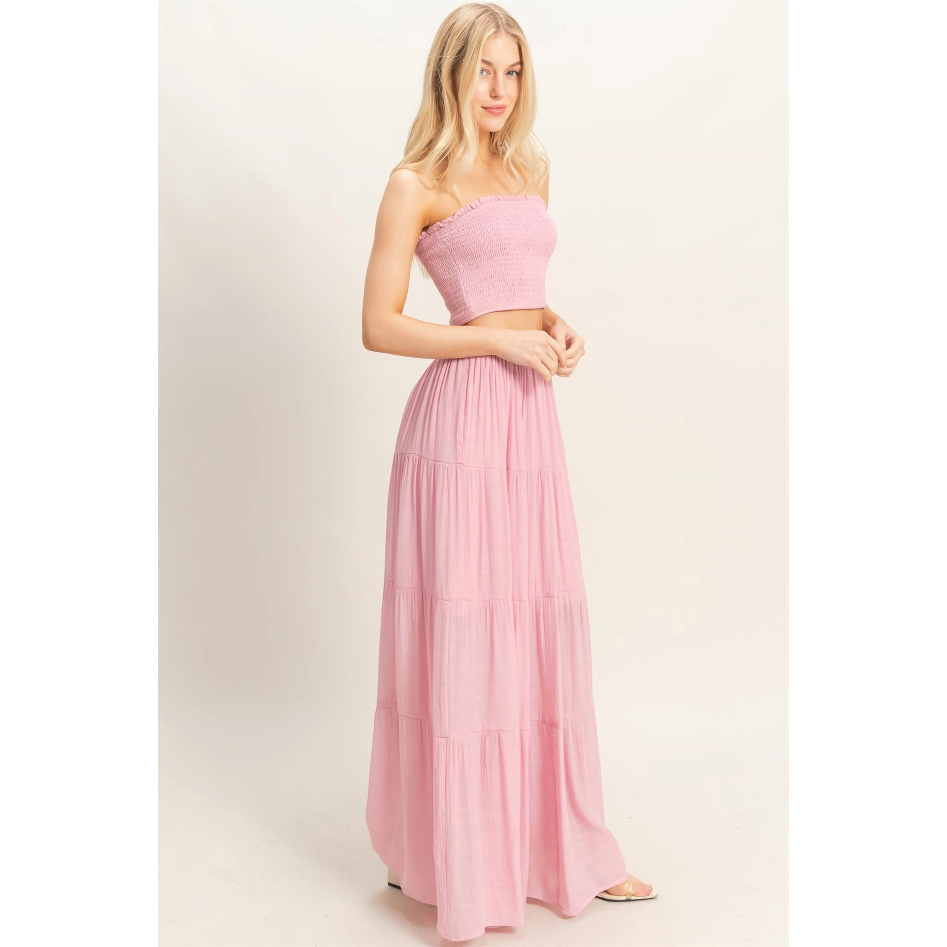 Pink Strapless Skirt Set