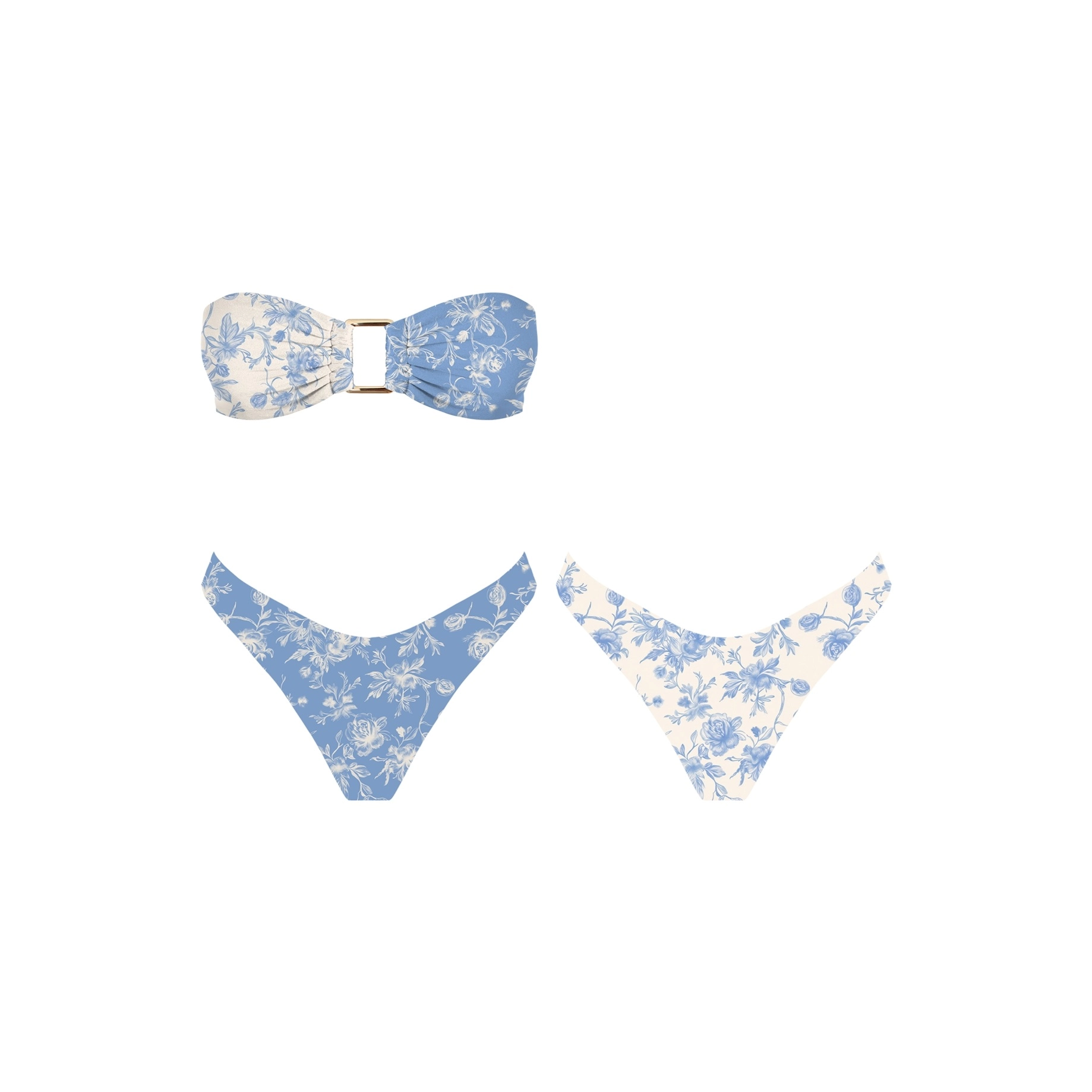 Blue & White Bandeau Bikini Set