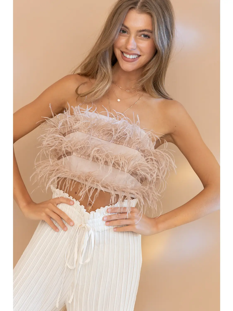 Ostrich Feather Strapless Top