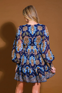 Blue Baroque Mini Dress