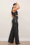 Vegan Leather Pearl Trim Pants