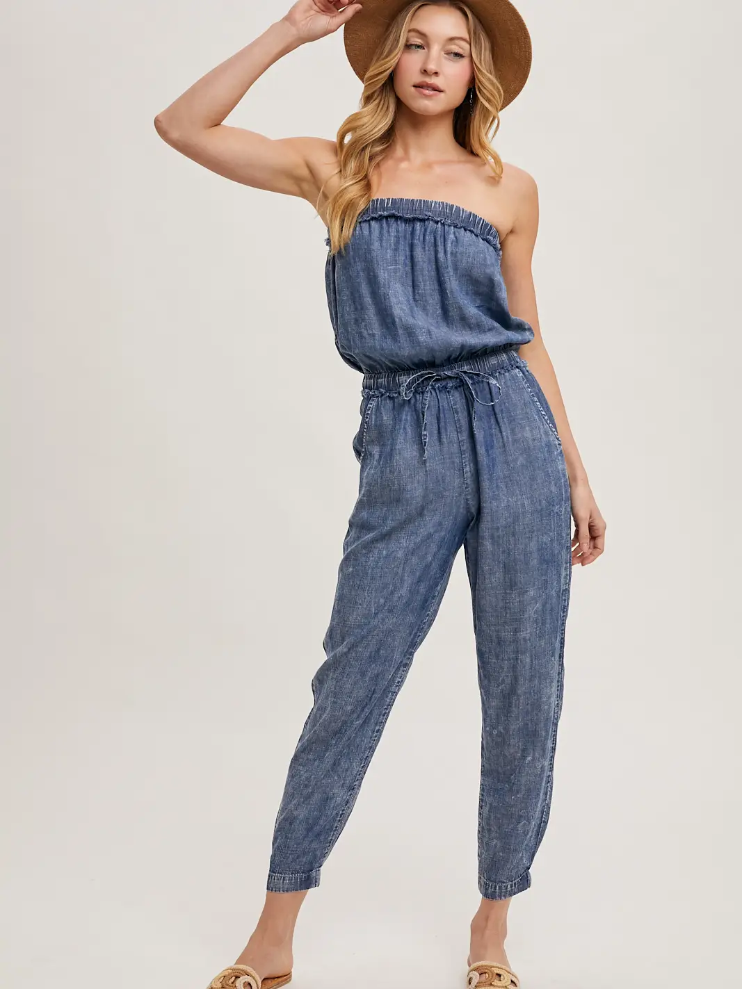 Denim Acid Wash Tube Jumpsuit
