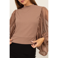 Sheer Batwing Sleeve Blouse Brown