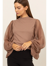 Sheer Batwing Sleeve Blouse Brown