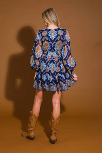 Blue Baroque Mini Dress