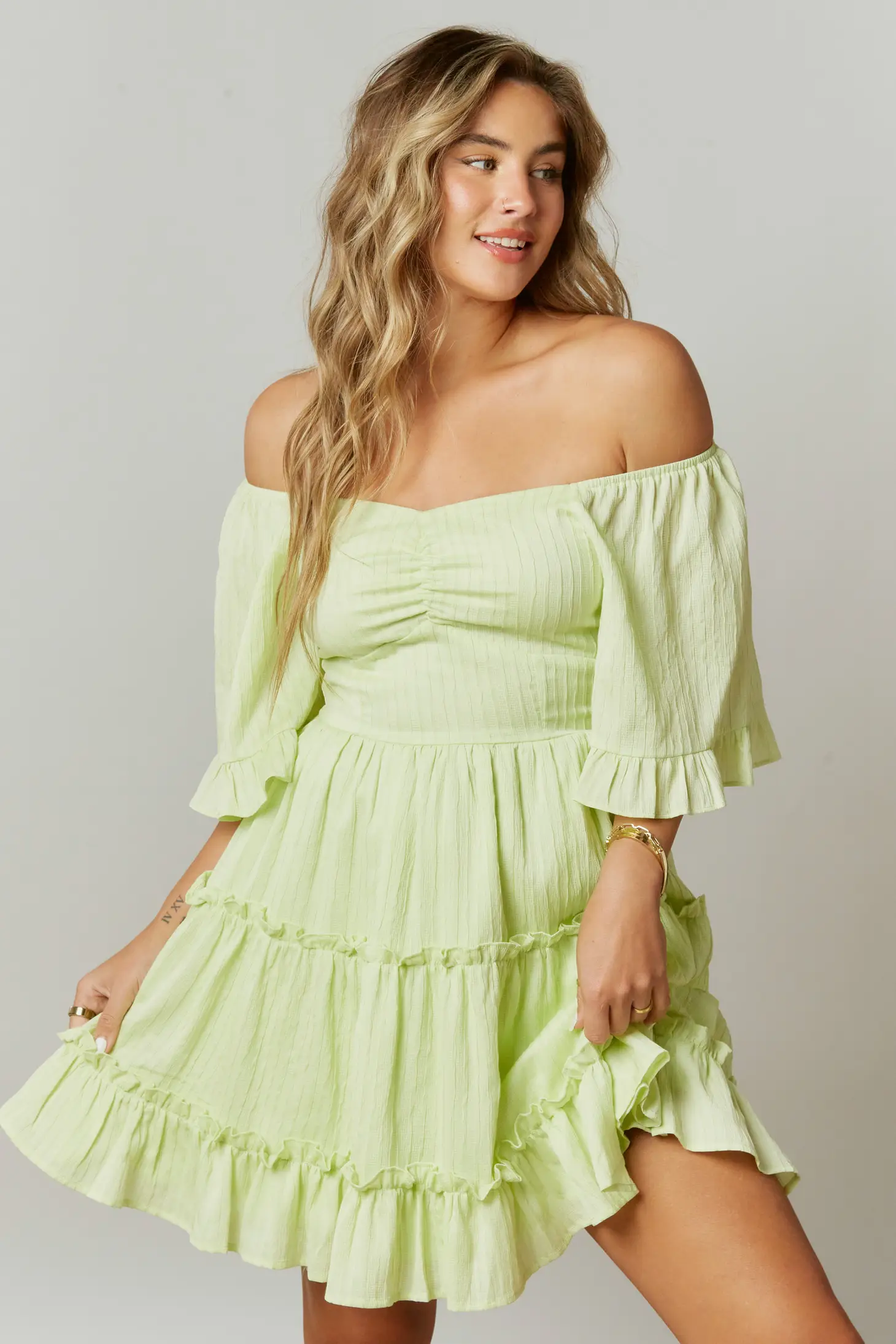 Lime Puff Sleeve Dress