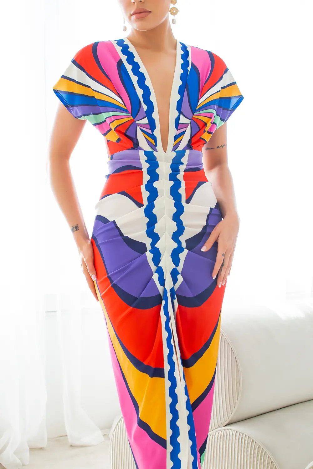 Multicolor Vneck Dress