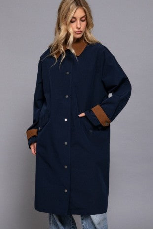 Navy Contrast Trench Coat