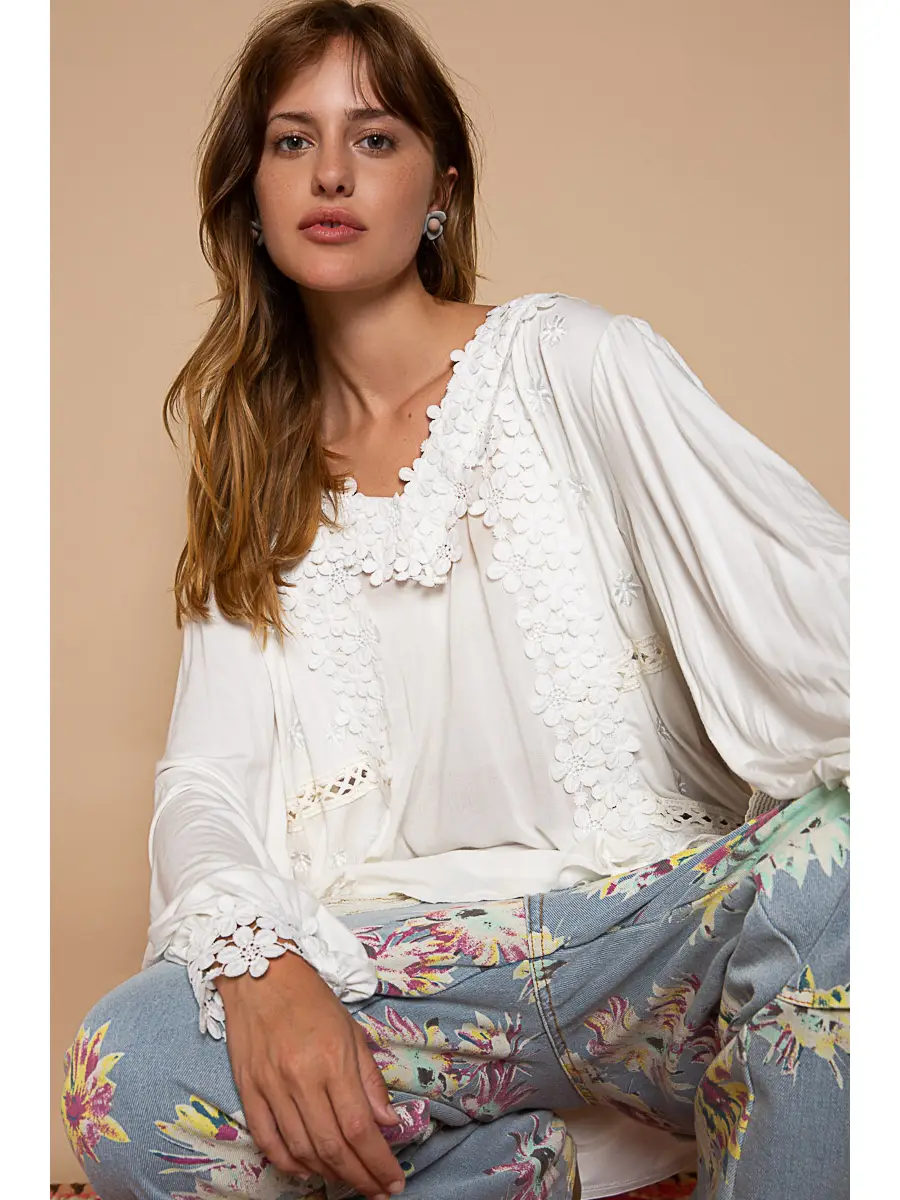White Lace Flower Long Sleeve