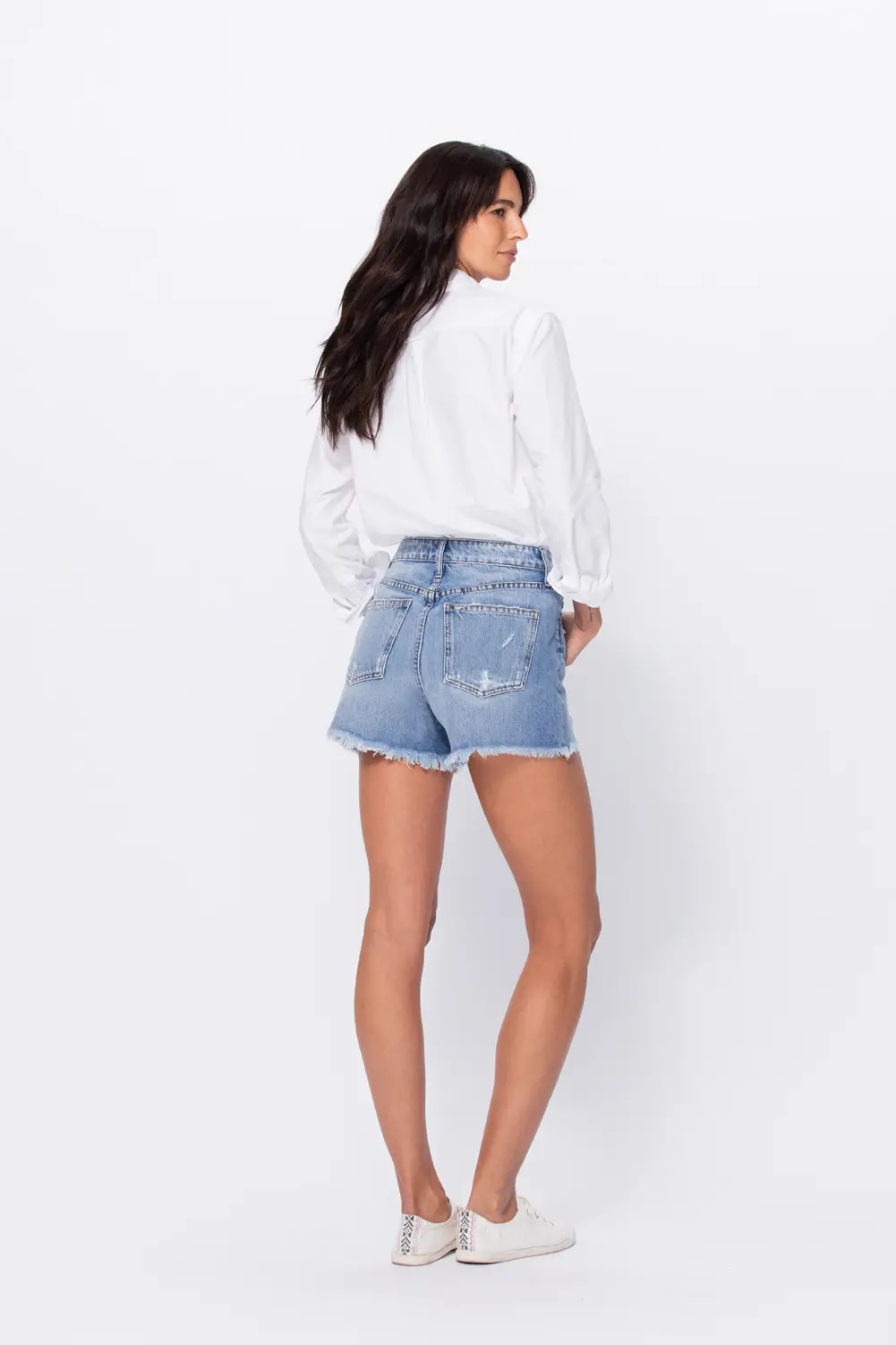 High Rise Criss Cross Denim Shorts