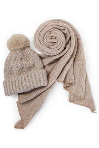 Tan Knit Hat and Scarf Set