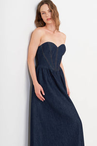 Strapless Denim Midi Dress
