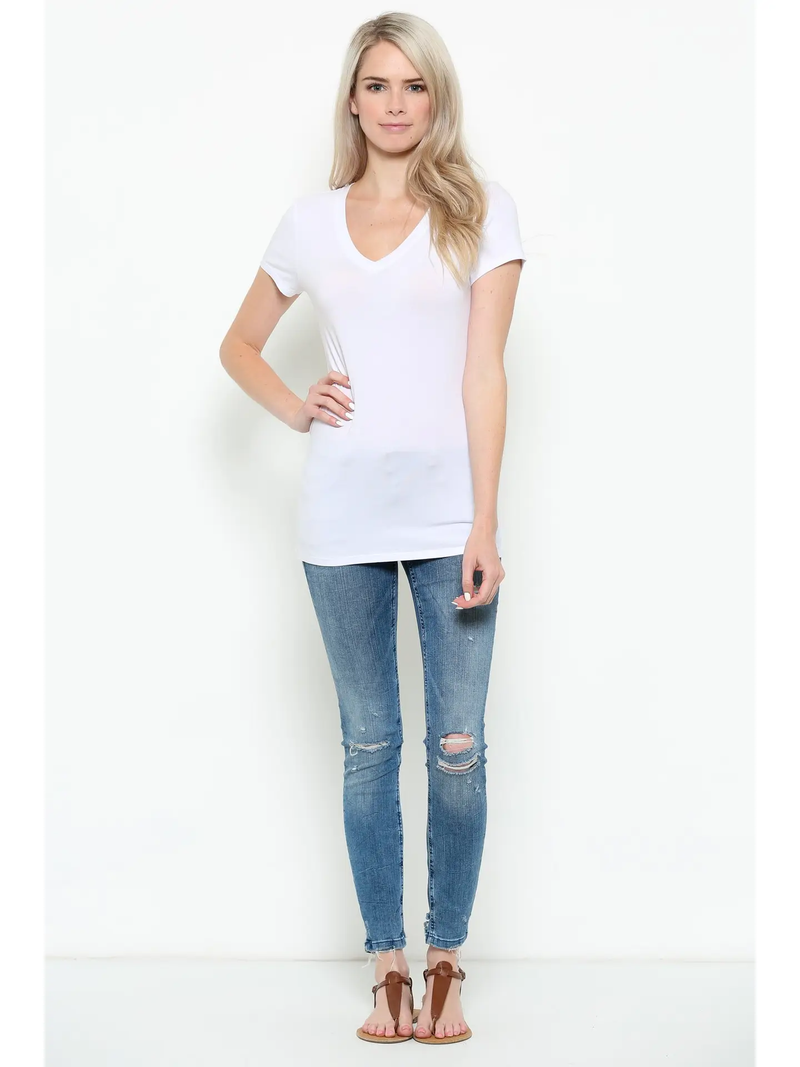 White V-neck Tee