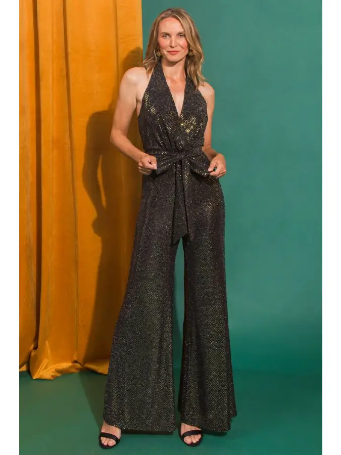 Black sequin halter jumpsuit