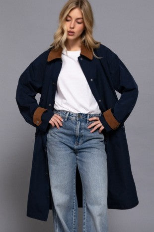 Navy Contrast Trench Coat