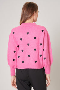 Pink Heart Embroidered Sweater