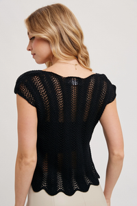 Black Eyelet Scallop Top