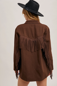 Brown denim Fringe Button Down Jacket