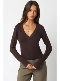 Kyla V Neck Bodysuit Brown