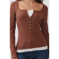 Lace Trim Long Sleeve Henley
