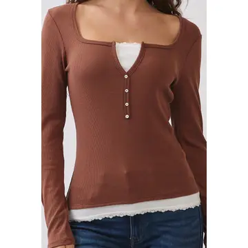 Lace Trim Long Sleeve Henley
