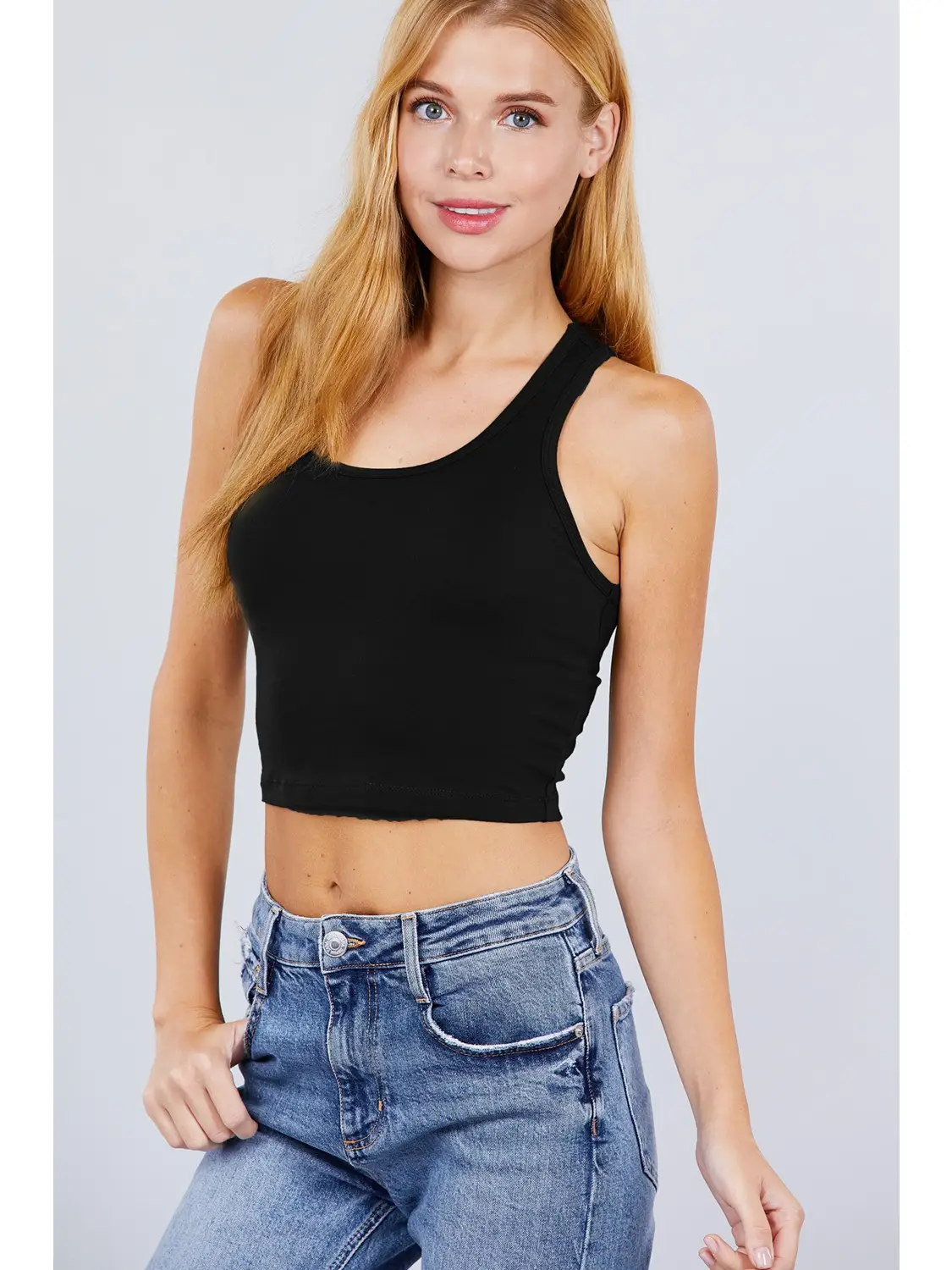 Black Fitted Racerback Cropped Tank
