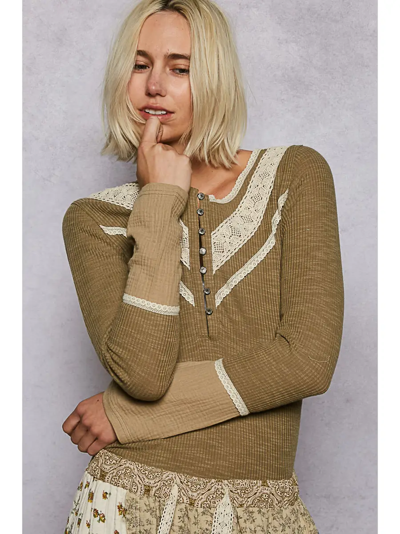 POL Olive Ribbed Thermal