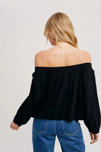 Black Linen Off the Shoulder Top